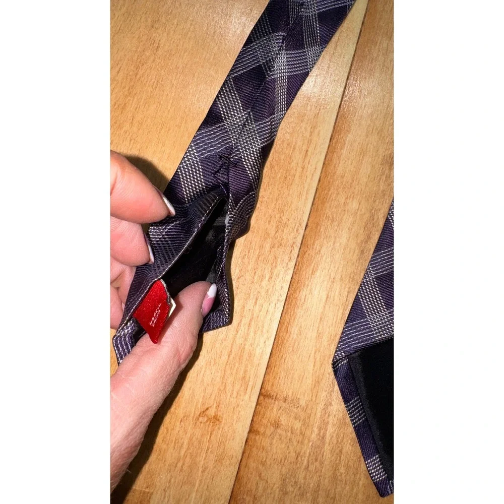 Merona Mens Purple Gray Plaid 100% Silk Classic Necktie Business‎ Formal Tie